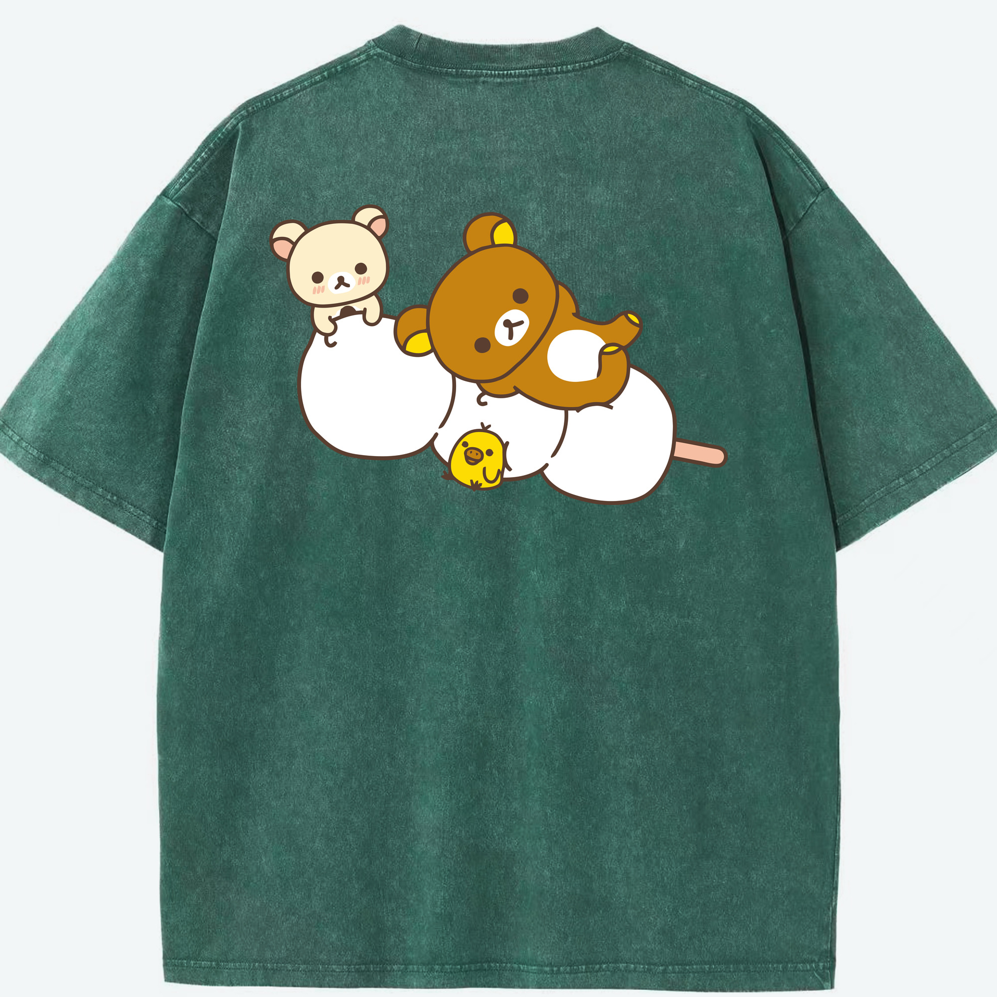 （画像用） リラックマ リラックマ キイロイトリ Rilakkuma Korilakkuma Kiiroitori 綿100% ヴィンテージ風 半袖Tシャツ（背面プリント）
